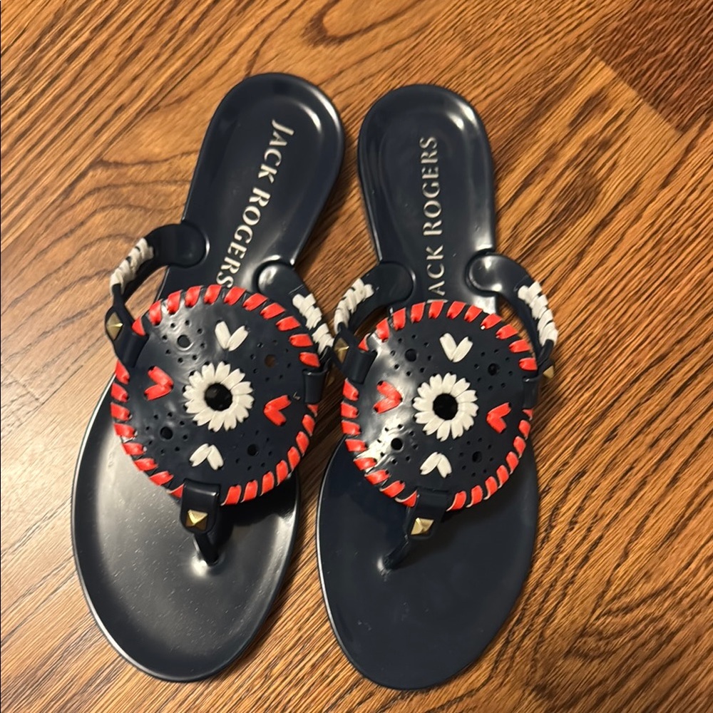 Jack Rogers Navy and Red Thong Sandals